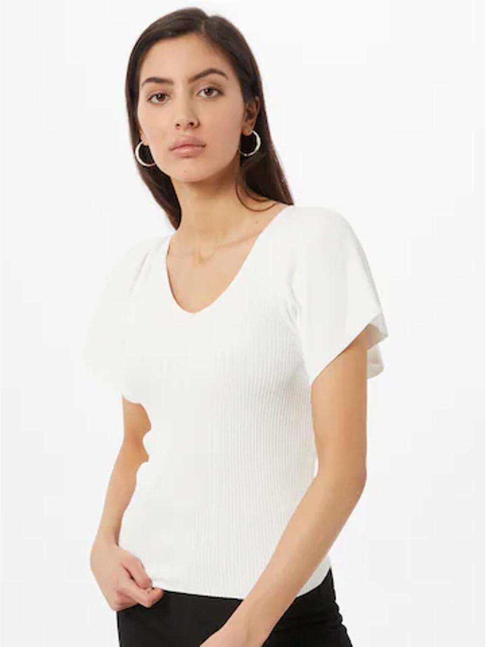 Halogen - White Short Sleeve V-Neck Top with Flutter Sleeves - Size L